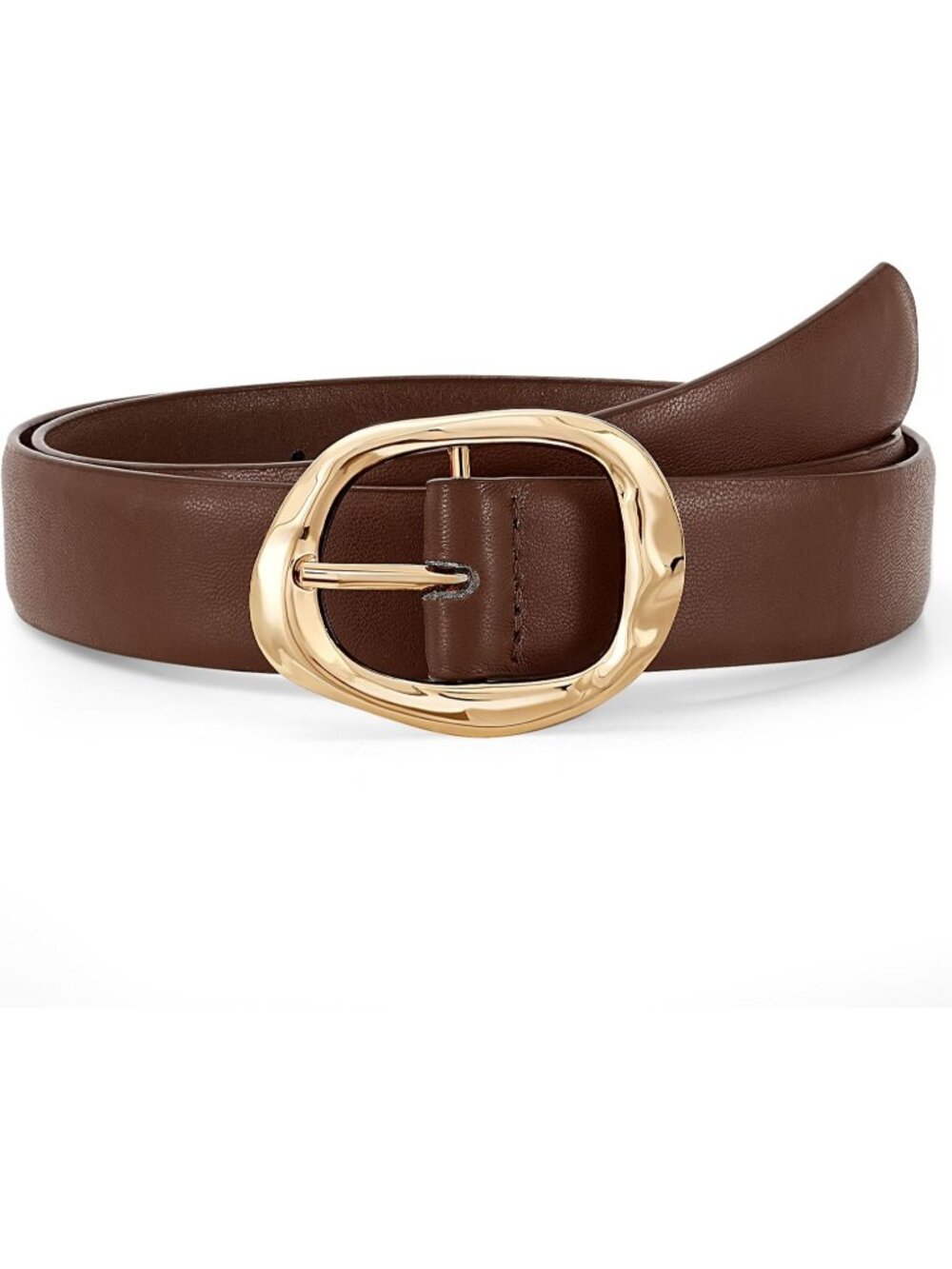 Women's Coffee Black Faux Leather Casual Waist Stylish Fashion Belt Gold Buckle
